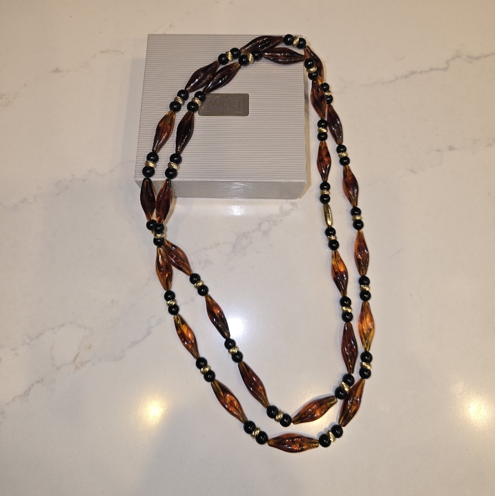 Like New Vintage 38" Avon About Town Acrylic Amber Bead Necklace